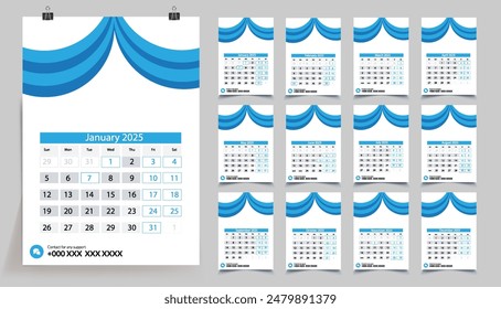 Classic monthly calendar for 2025. Calendar in the style of minimalist shape. The week starts on Sunday.