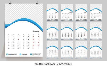 Classic monthly calendar for 2025. Calendar in the style of minimalist shape. The week starts on Sunday.