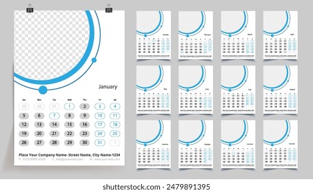 Classic monthly calendar for 2025. Calendar in the style of minimalist shape. The week starts on Sunday.