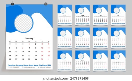 Classic monthly calendar for 2025. Calendar in the style of minimalist shape. The week starts on Sunday.