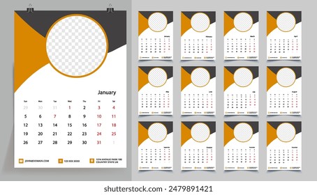 Classic monthly calendar for 2025. Calendar in the style of minimalist shape. The week starts on Sunday.