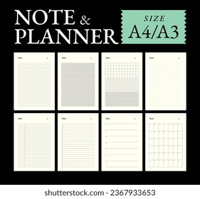 Classic monthly note and planner, A4-A3 size.