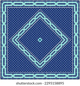 Classic mosaic ornament in blue and cyan colors. For ceramics, tiles, ornaments, backgrounds and other projects.	
