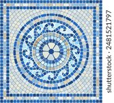 Classic mosaic pattern in blue and beige colors in the Greek style. For ceramics, tiles, ornaments, backgrounds and other projects.