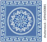 Classic mosaic pattern in blue colors in a roman style. For ceramics, tiles, ornaments, backgrounds and other projects.