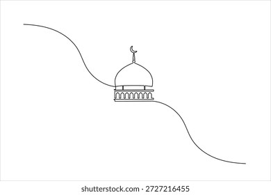 Icono clásico de la cúpula de la mezquita creado con una sola línea continua para el diseño islámico minimalista.