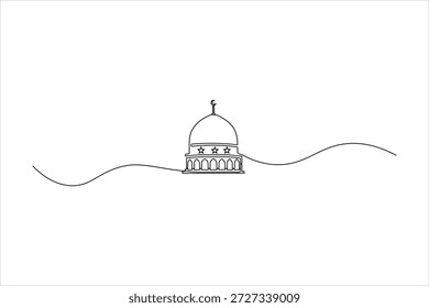 Icono clásico de la cúpula de la mezquita creado con una sola línea continua para el diseño islámico minimalista.