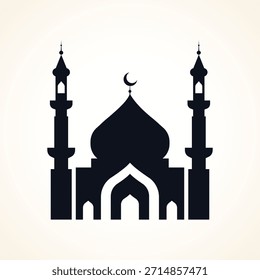 Klassische Moschee Icon Silhouette mit zwei großen Minaretten und Halbmond