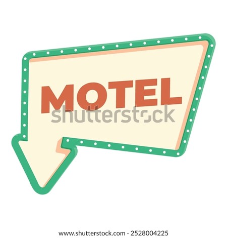 Classic motel sign with a down arrow, featuring light bulbs around the edge, is set against a white background