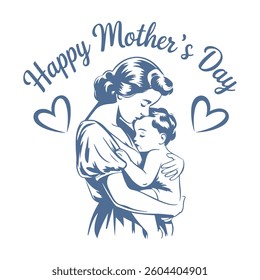 Classic Mother's Day Illustration Design Featuring a Tender Embrace Between Mother and Child
