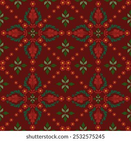 Classic Motif ikat floral green and red seamless patterns for interior, textiles, wallpaper, background, clothing, carpet, rug, wrapping, embroidery.