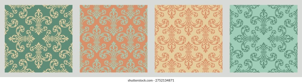 Classic motif repeat for luxury textile production. Elegant vintage style seamless vector backdrop. Sophisticated fleur-de-lis texture for retail packaging.