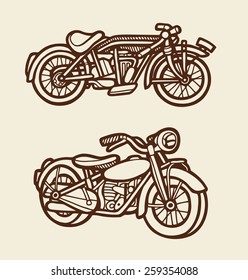 Classic motor cycle artistic sketch. Vintage color. Good use for illustration design, T-Shirt design, icon, vintage design, symbol, or any design you want. Easy to use, each object is a group.