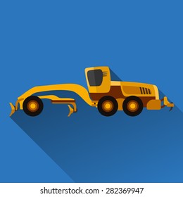 Classic motor grader flat style icon with shadow