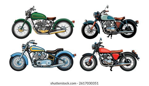 Classic motorbike bundle vector illustration for any design purposes