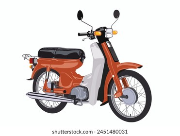 Classic motorbike motorcycle in red color isolated on white background.