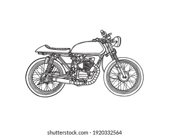 Classic motorbike on white background. Hand drawn sketch classic motorcycle. Vector illustration design concept.