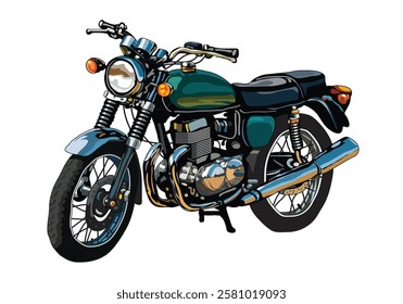 Classic motorbike, vintage motorcycle, isolated on white background, vector illustration.