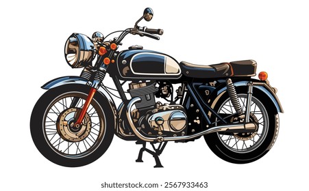 Classic motorbike, vintage motorcycle, vector illustration isolated on white background.