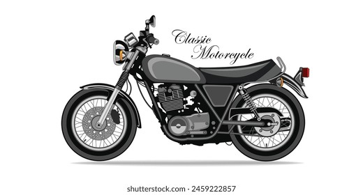 Classic motorcycle in black. Vintage motorbike. Isolated on white background for design element.