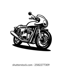 Classic Motorcycle Black and White Monochrome Silhouette Vector Illustration