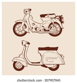 Classic Motorcycle, black and white outlined.