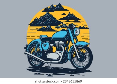 Classic motorcycle color vector illustration. Motor bike for logo, biker club emblem, sticker, t shirt design print.