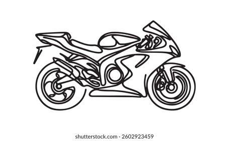 Classic Motorcycle Continuous Line Drawing. Single line art of a vintage motorbike for transportation themes.