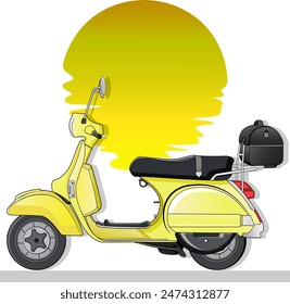 The classic motorcycle is dominated by yellow with a sequential layer arrangement from lineart to coloring to facilitate changes.