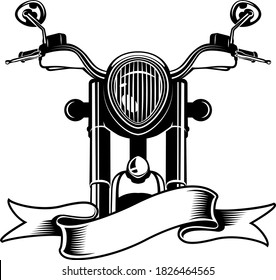 Classic Motorcycle Front View Illustration, Motorbike Logo Vector with Blank Banner