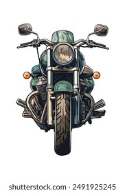 Classic motorcycle front view vector illustration. Vintage motorbike isolated on white background.