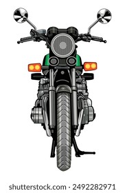 Classic motorcycle front view vector illustration. Vintage motorbike isolated on white background for design elements.