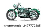 Classic motorcycle in green color vector illustration for background design. Hand drawn.