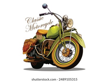 Classic motorcycle in green color vector illustration. Isolated on white background for background design.