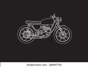 Classic Motorcycle isolated on black background. Vintage illustration. Vector