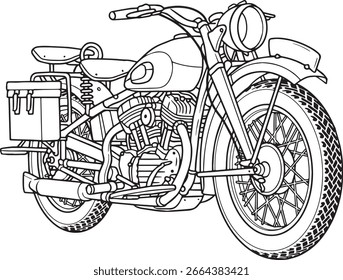 classic motorcycle line art vector for illustration or coloring page