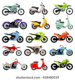 Classic motorcycle motorbike flat vector icons. Set of speed motorcycle, illustration set of motobike for transportation