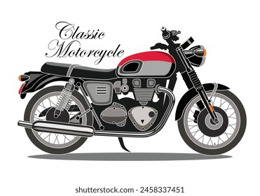 Classic motorcycle in red and black color isolated on white background for background design, brochure, leaflet, booklet.