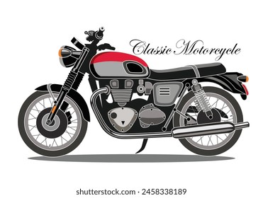 Classic motorcycle in red and black color isolated on white background for background design, brochure, leaflet, booklet.