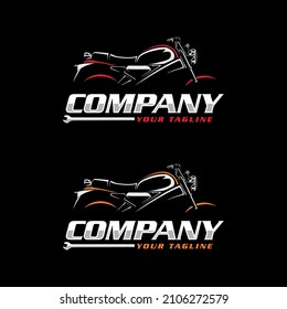 Classic Motorcycle Repair Logo In Red And White And Orange And White