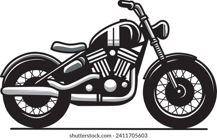 Classic Motorcycle, Retro Vehicle, side view, Vector illustration in monochrome style, black white 