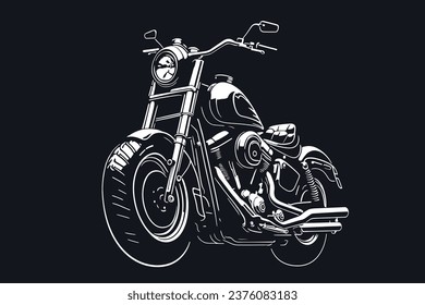 Classic motorcycle vector illustration. Motor bike for logo, biker club emblem, sticker, t shirt design print. Black and white silhouette.