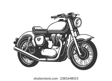 Classic motorcycle vector illustration. Motor bike for logo, biker club emblem, sticker, t shirt design print. Black and white silhouette.