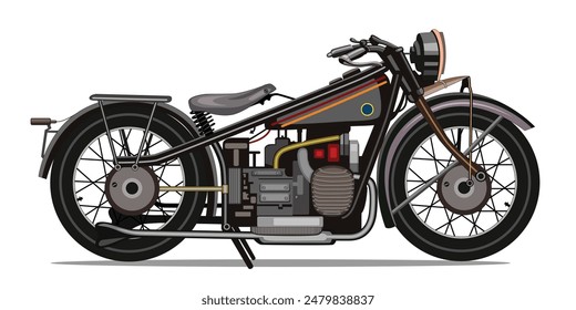 Classic motorcycle vector illustration. Vintage motorbike isolated on white background.