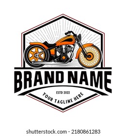 klassisches Motorrad-Vektorlogo. im emblematischen Stil für einen Motorradklub oder eine Reparaturwerkstatt.