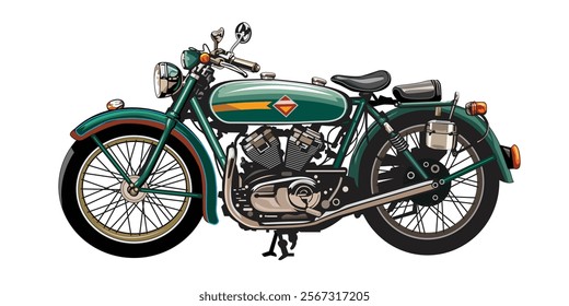 Classic motorcycle, vintage motorbike, vector Illustration isolated on white background.