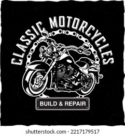 Motocicletas clásicas, icono vector para motores de velocidad deportivos. Motocicleta de carreras y velocidad moto retro grunge estampado de camisetas, motocross de ciclismo o emblema personalizado de deportes de motor