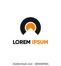 classic mountain logo with circle concept. sun and mountain.