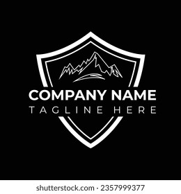 Classic Mountain Logo Plan Vector Layout, Delineation wonderful outline mountains inside an extravagant circle outline logo plan.