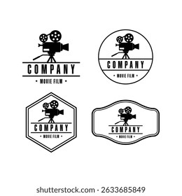 classic movie camera film logo design concept vintage bagde